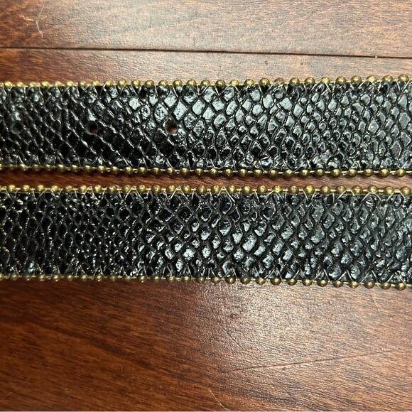 Simons Black Snakeskin Pattern, Gold Glitter Leather Belt, Gold Buckle Size XS/S main image 14